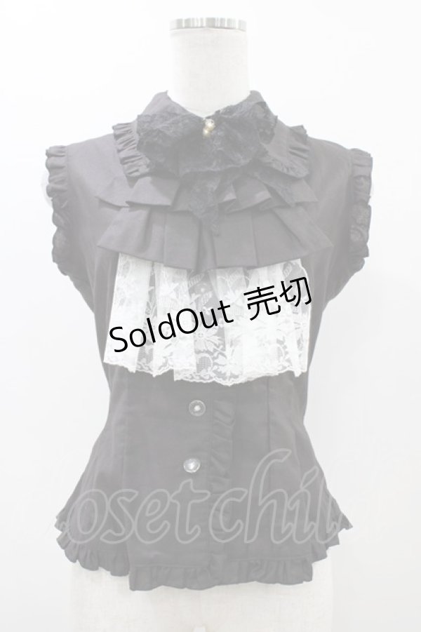 画像1: 【SALE】MARBLE / 蝶型コサージュフリルタイ付きノースリーブブラウス  ブラック H-25-12-02-1054-GO-BL-KB-ZH (1)
