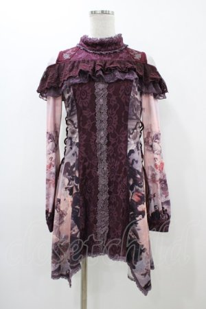 画像: Ozz oneste / レースフリルオフショルチュニック  ボルドー H-25-12-02-1056-OO-TO-KB-ZH