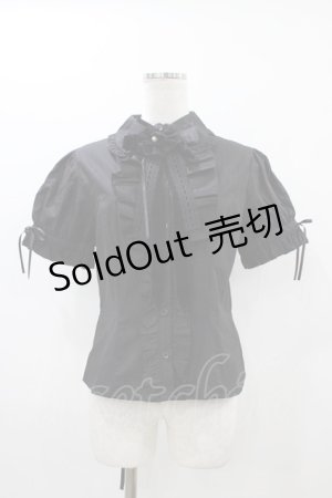 画像: MARBLE / リボンブローチ付パフスリーブブラウス  ブラック H-25-12-02-1058-GO-BL-KB-ZH