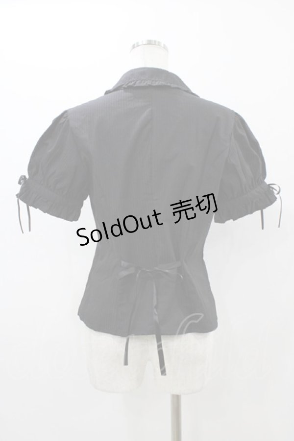 画像2: MARBLE / リボンブローチ付パフスリーブブラウス  ブラック H-25-12-02-1058-GO-BL-KB-ZH (2)