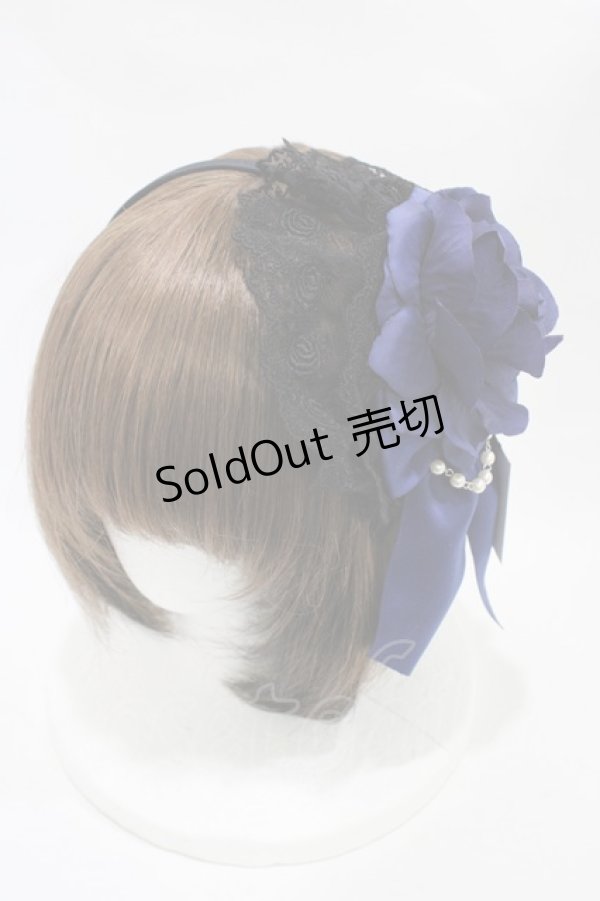 画像1: ATELIER PIERROT / 薔薇レースカチューシャ  黒×青薔薇 H-25-12-02-1002-EL-AC-KB-ZH (1)