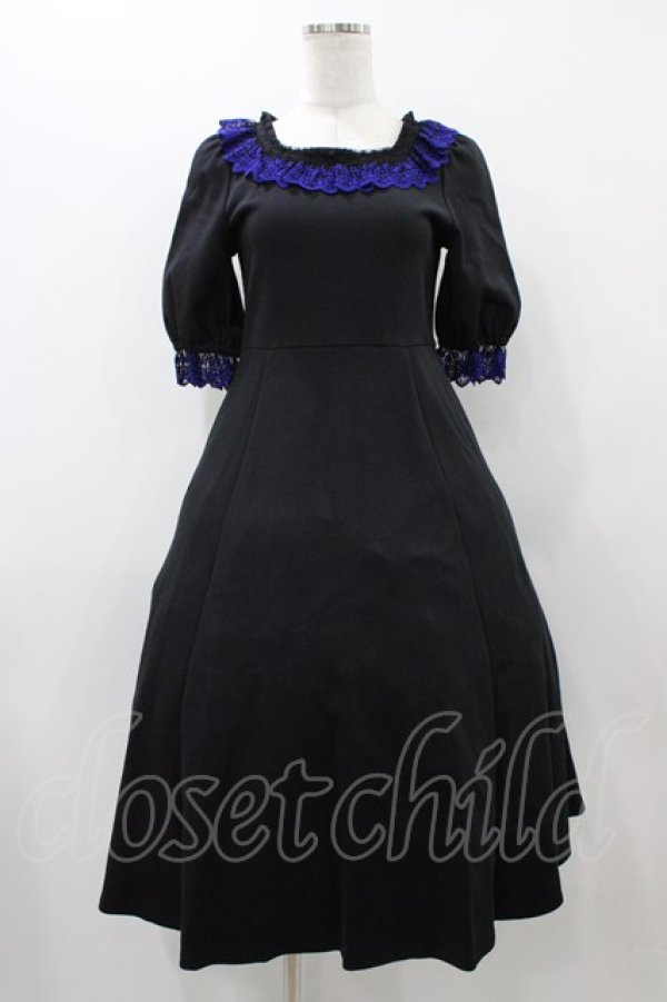 画像1: Moi-meme-Moitie / クロスアーチカトリーヌワンピース 9号 ブラック×ブルー H-25-12-02-1023-MO-OP-KB-ZT099 (1)