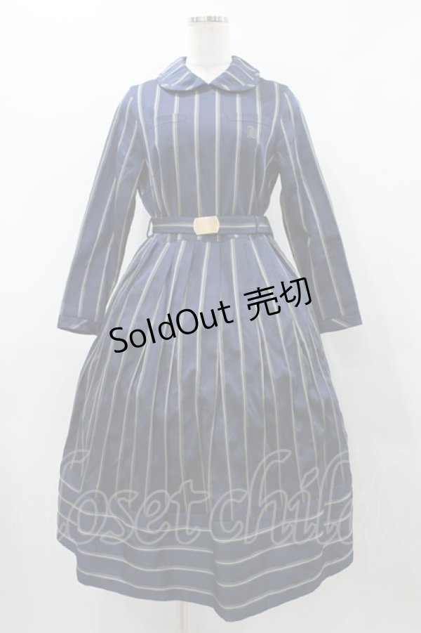 画像1: Jane Marple / レジメンタルストライプドミトリードレス  スティールブルー H-25-12-02-1025-JM-OP-KB-ZH (1)