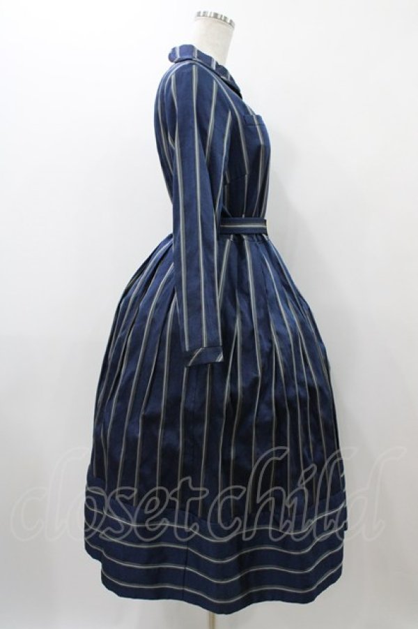 画像3: Jane Marple / レジメンタルストライプドミトリードレス  スティールブルー H-25-12-02-1025-JM-OP-KB-ZH (3)
