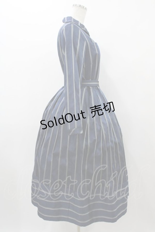 画像3: Jane Marple / レジメンタルストライプドミトリードレス  スティールブルー H-25-12-02-1025-JM-OP-KB-ZH (3)