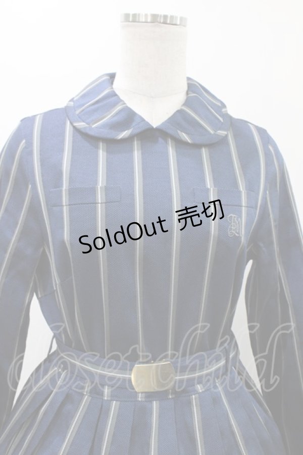 画像4: Jane Marple / レジメンタルストライプドミトリードレス  スティールブルー H-25-12-02-1025-JM-OP-KB-ZH (4)