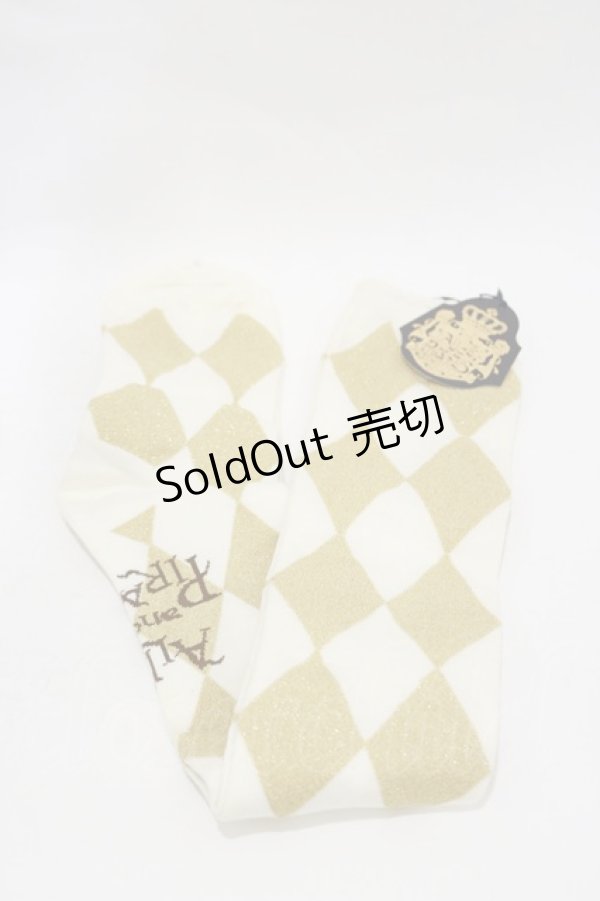 画像1: ALICE and the PIRATES / A/Pダイヤ柄ラメオーバーニーソックス  オフ/ゴールド H-25-12-02-017-PA-ZA-NS-ZH (1)
