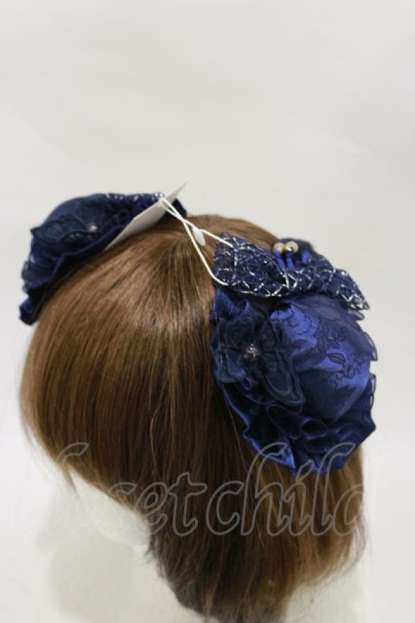 画像1: Hoshibako Works / 藤花集中華風お団子クリップ式ヘッドドレス ネイビー  H-25-12-02-023-LO-AC-NS-ZH (1)