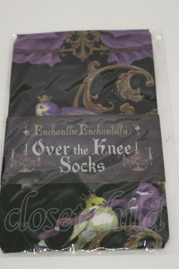 画像1: Enchantlic Enchantilly / Happy Violet Bird柄オーバーニー  ブラック H-25-12-02-007-LO-ZA-NS-ZH (1)
