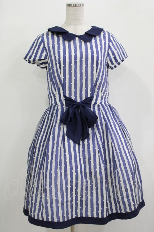 画像1: Jane Marple / ドビードットストライプワンピース - ブルー H-25-12-03-028-JM-OP-ET-ZH (1)