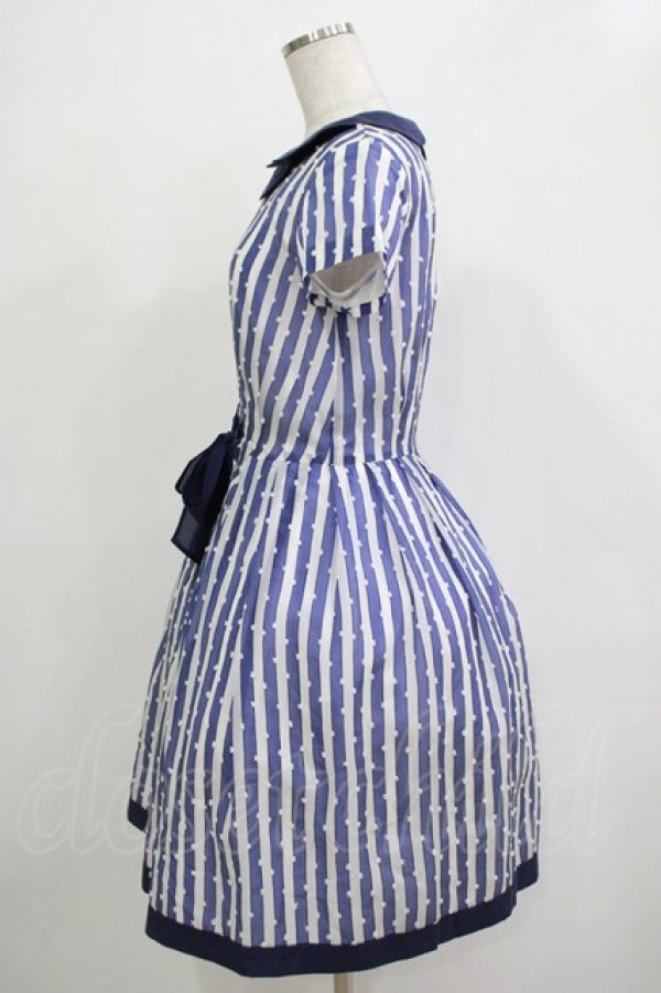 画像2: Jane Marple / ドビードットストライプワンピース - ブルー H-25-12-03-028-JM-OP-ET-ZH (2)