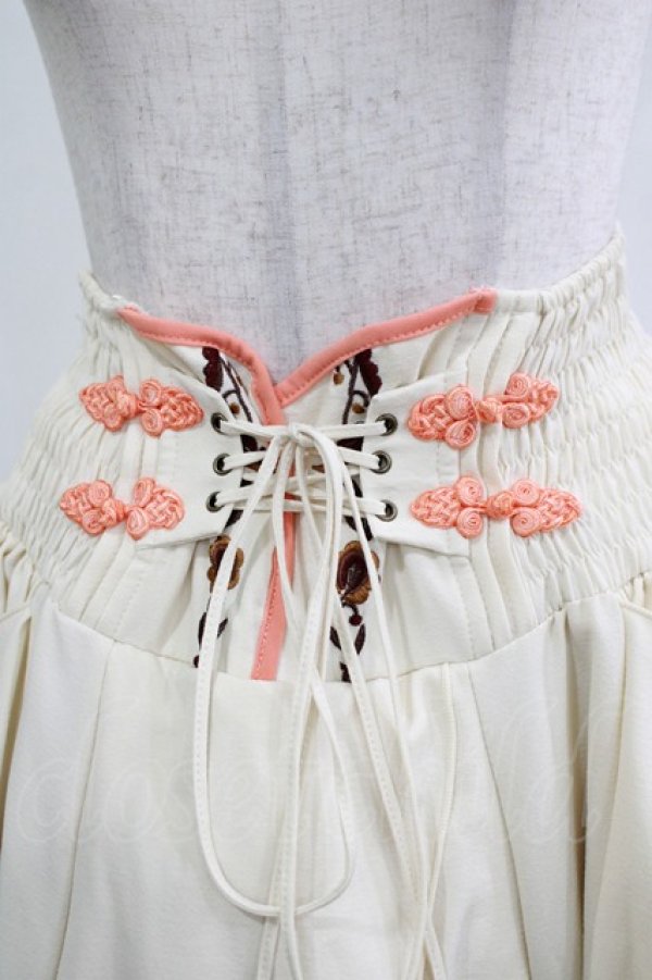 Ozz oneste / 和チャイナプリント刺繍スカート アイボリー×オレンジ H