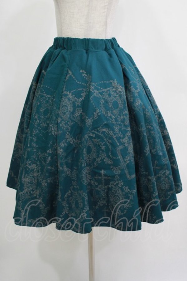 画像2: Ozz Croce / プリントギャザースカート  グリーン×グレーチュール H-25-12-03-032-OO-SK-KB-ZH (2)