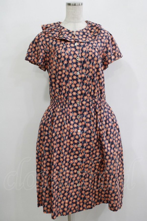 画像1: Jane Marple Dans Le Salon / Pepプリントのタックカラーワンピース M ブルー H-25-12-03-040-JM-OP-KB-ZH (1)