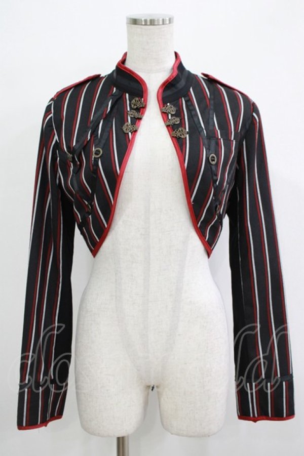 画像1: Ozz oneste / ストライプショートジャケット  黒 H-25-12-03-054-OO-JA-KB-ZH (1)