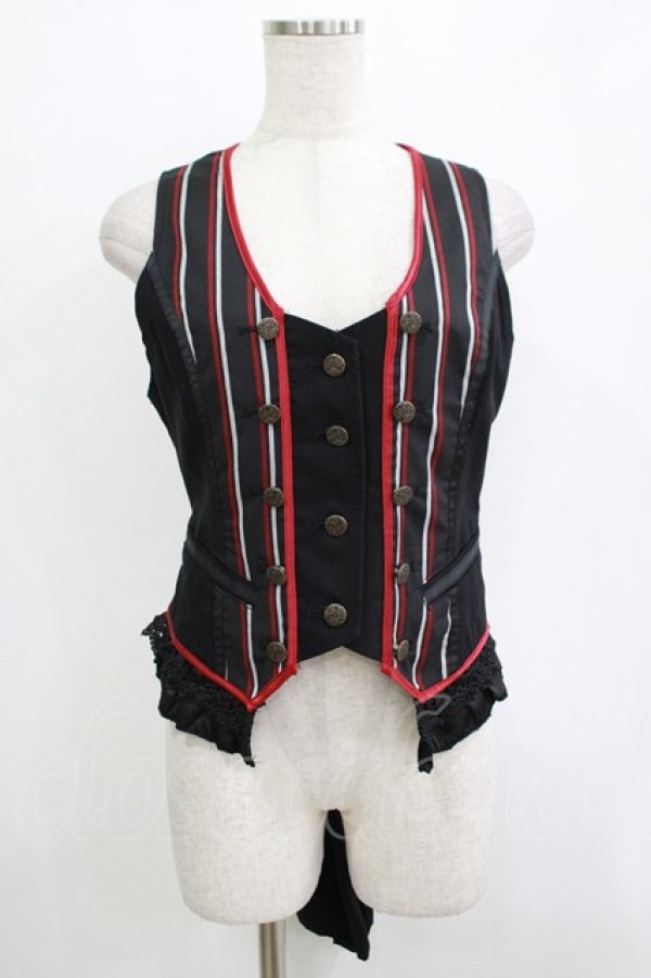 画像1: Ozz oneste / ストライプベスト  黒 H-25-12-03-056-OO-TO-KB-ZH (1)