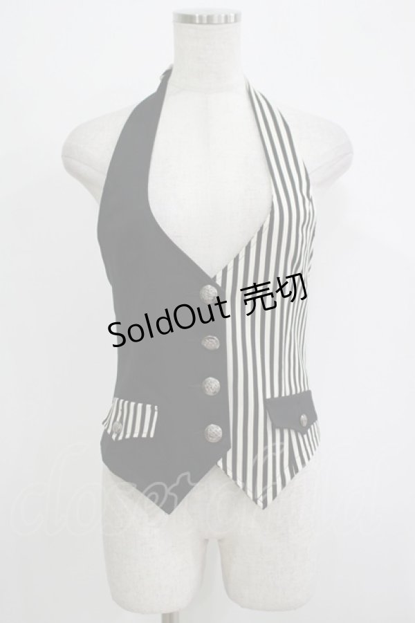 画像1: PEACE NOW / ストライプ切替ホルターベスト M 黒×白 H-25-12-03-063-PU-TO-KB-ZH (1)