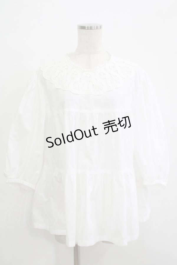画像1: Jane Marple Dans Le Salon / Vintage Lace Yoke Tunic Blouse M ホワイト H-25-12-03-066-JM-BL-KB-ZH (1)