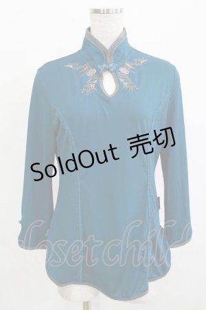 画像: Ozz oneste / 刺繍チャイナボタントップス  グリーン H-25-12-03-068-OO-TO-KB-ZH