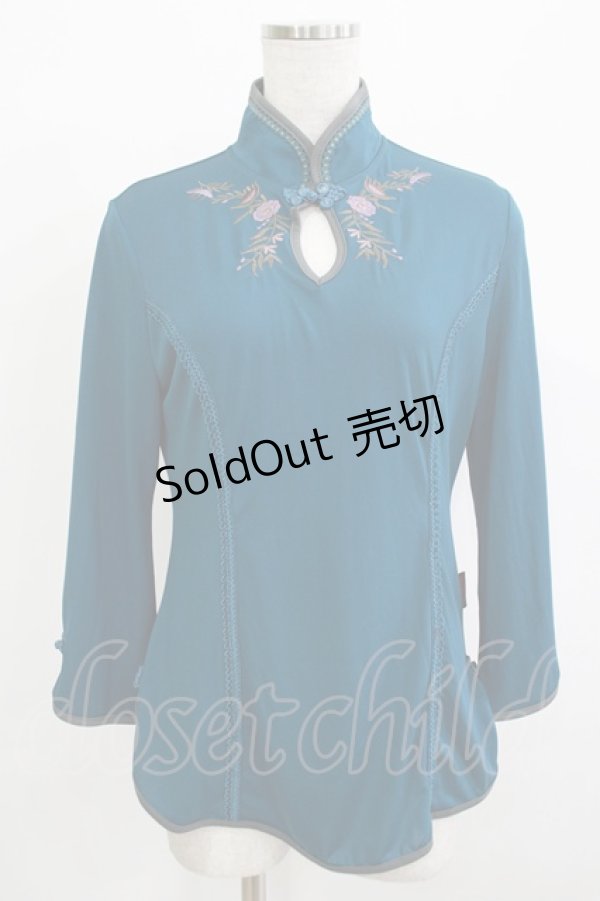 画像1: Ozz oneste / 刺繍チャイナボタントップス  グリーン H-25-12-03-068-OO-TO-KB-ZH (1)