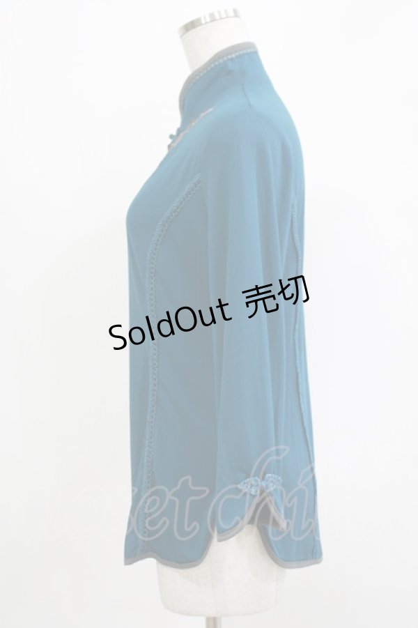 画像2: Ozz oneste / 刺繍チャイナボタントップス  グリーン H-25-12-03-068-OO-TO-KB-ZH (2)