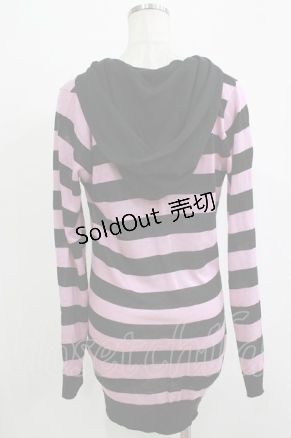 画像3: ALGONQUINS / フード付きボーダーニットカーディガン F 黒×ピンク H-25-12-03-071-AL-TO-KB-ZH (3)