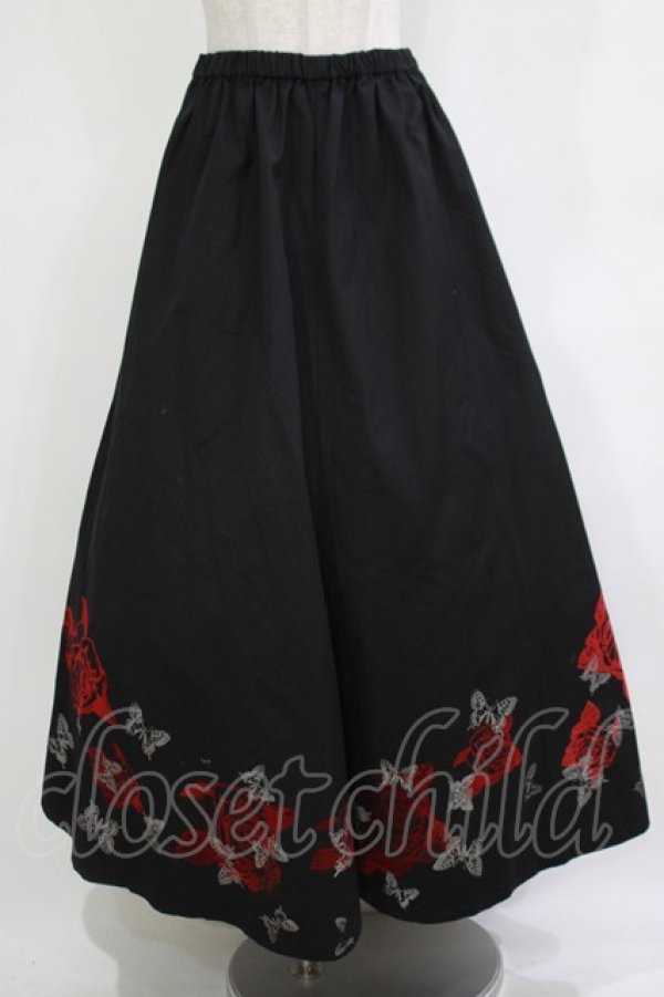 画像1: h.NAOTO / 裾プリントロングスカート  黒 H-25-12-03-017-HN-SK-KB-ZH (1)