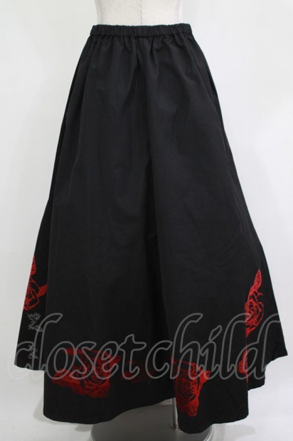 h.NAOTO　プリント ロングスカート h.NAOTO / 裾プリントロングスカート 黒 H-25-12-03-017-HN-SK-KB-ZH