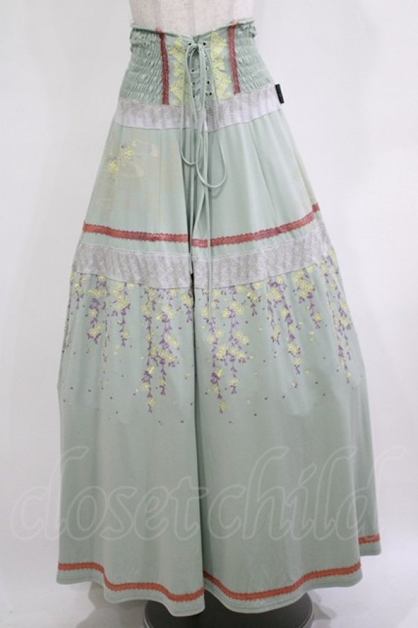 画像1: Ozz oneste / 枝垂れ桜切替ロングスカート  ミント H-25-12-03-018-OO-SK-KB-ZH (1)