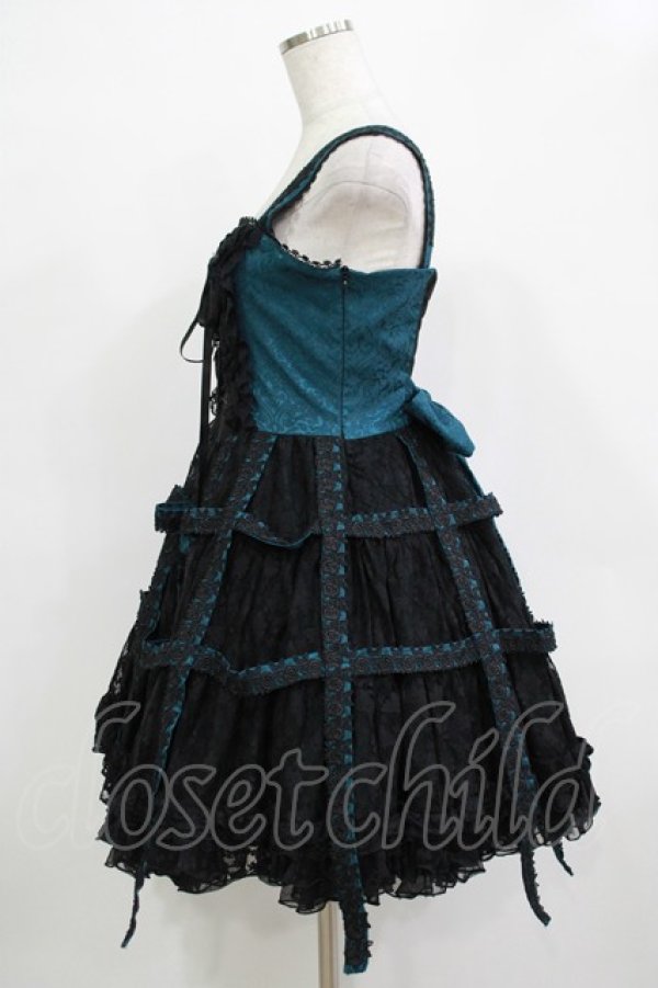 画像2: h.NAOTO / Deep Green Rose Bird Cage Dress  ブラック×グリーン H-25-12-03-020-HN-OP-KB-ZH (2)