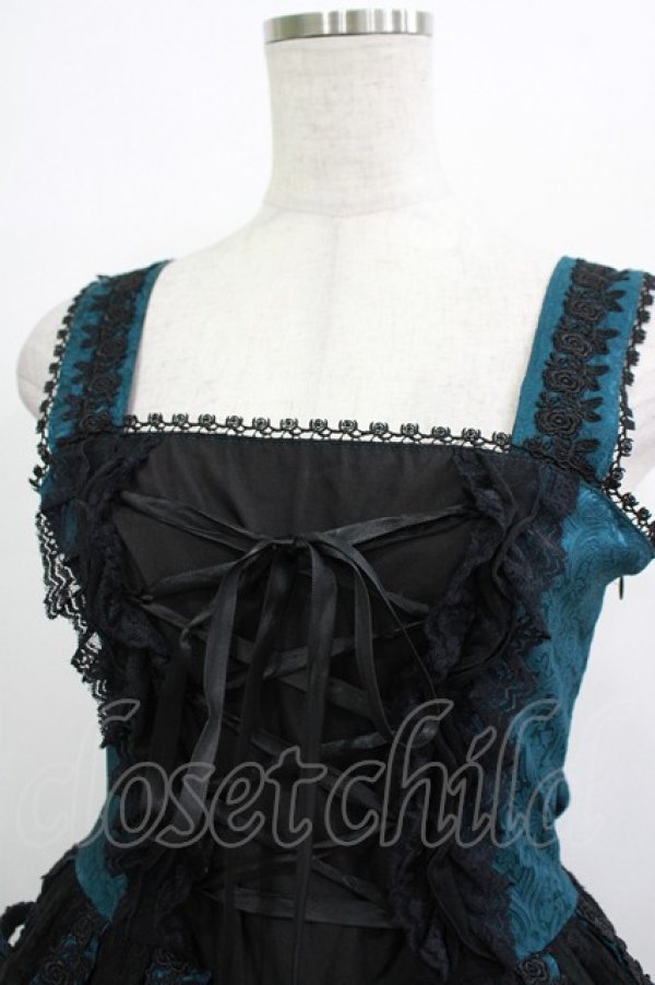 h.NAOTO / Deep Green Rose Bird Cage Dress ブラック×グリーン H-25