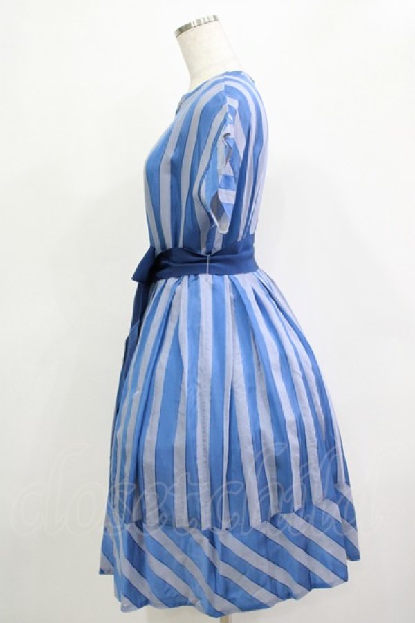 画像2: Jane Marple / リボン付ストライプドレス  ブルー H-25-12-03-021-JM-OP-KB-ZH (2)