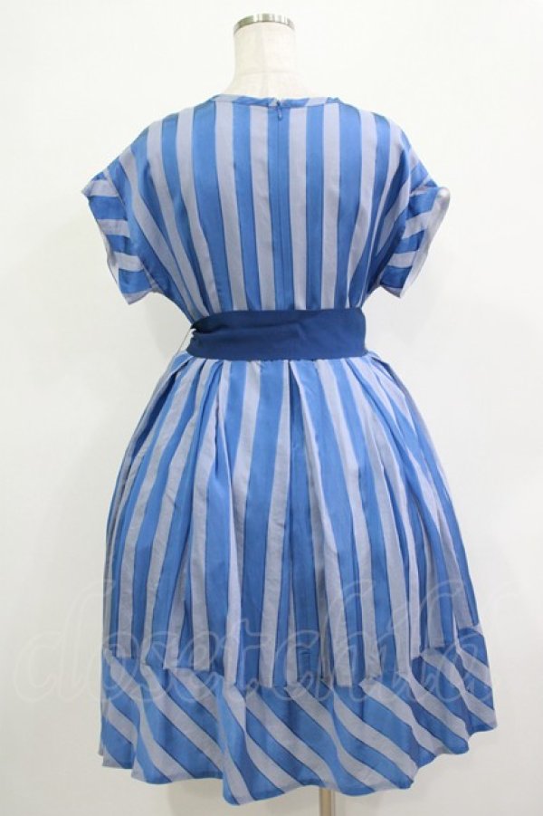 画像3: Jane Marple / リボン付ストライプドレス  ブルー H-25-12-03-021-JM-OP-KB-ZH (3)