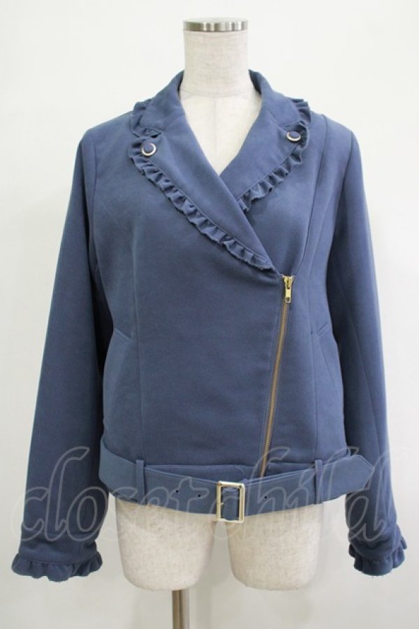 画像1: axes femme POETIQUE / フリルライダースジャケット M ブルー H-25-12-04-041-AX-JA-NS-ZH (1)