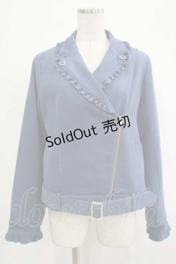 画像1: axes femme POETIQUE / フリルライダースジャケット M ブルー H-25-12-04-041-AX-JA-NS-ZH (1)