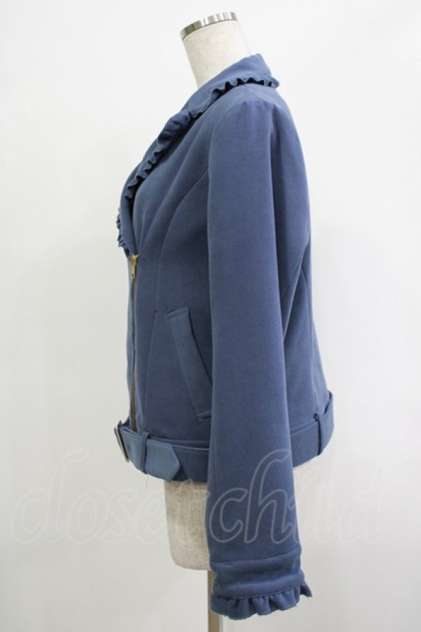 画像2: axes femme POETIQUE / フリルライダースジャケット M ブルー H-25-12-04-041-AX-JA-NS-ZH (2)