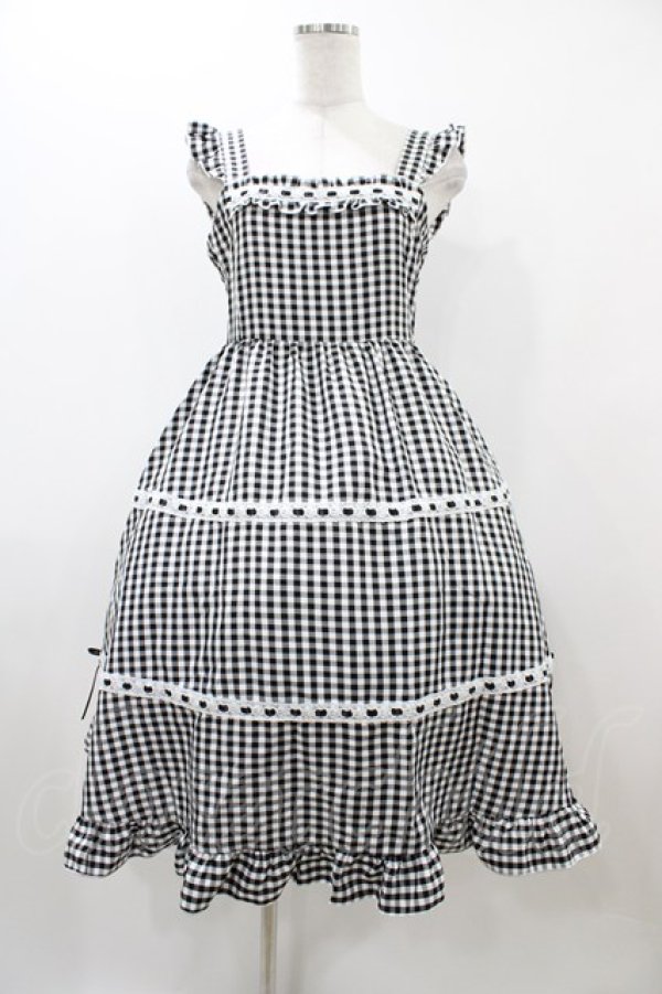 画像1: Cherirulu Chocola / ギンガムチェックジャンパースカート S ブラック H-25-12-04-1044-0-OP-NS-ZH (1)