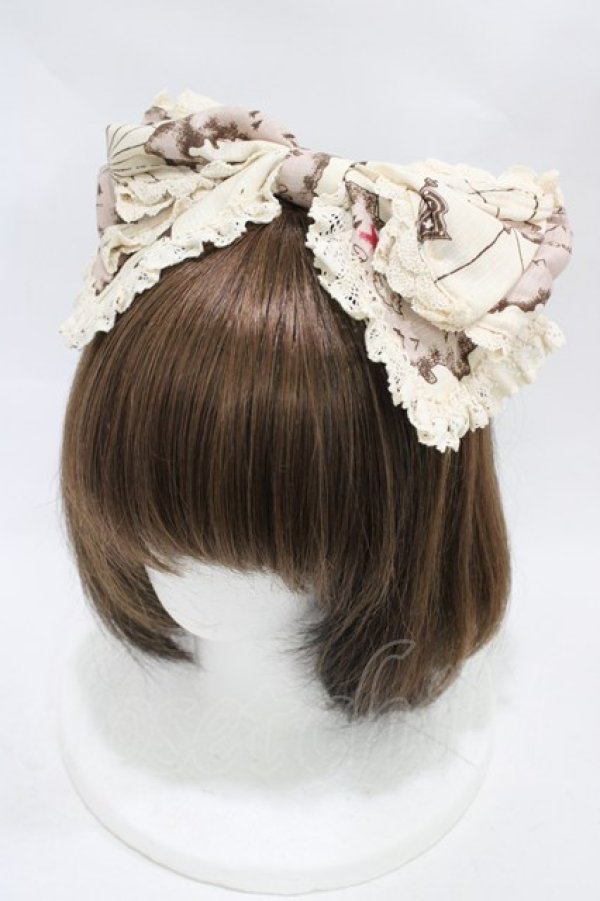 画像1: ALICE and the PIRATES / Treasure hunt in the mystic island柄リボンカチューシャ  アンティーク(Ivory×Ivory lace) H-25-12-04-1007-PA-AC-NS-ZH (1)