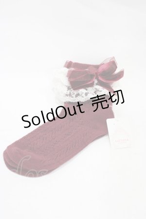 画像: LIZ LISA / ベロアリボンクルー丈ソックス  ボルドー H-25-12-04-1014-LO-ZA-NS-ZH