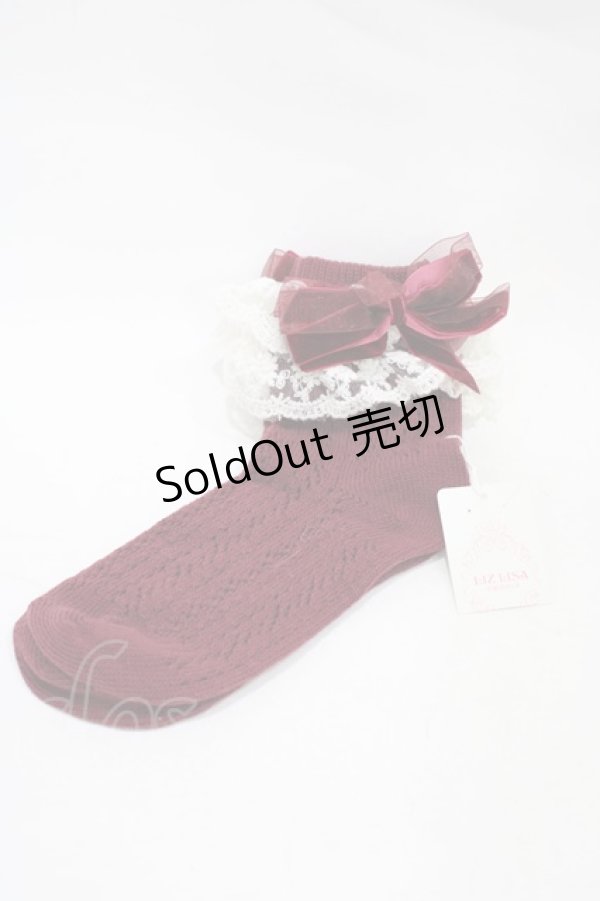 画像1: LIZ LISA / ベロアリボンクルー丈ソックス  ボルドー H-25-12-04-1014-LO-ZA-NS-ZH (1)