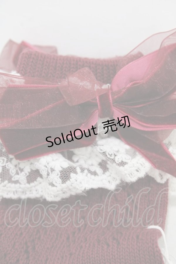 画像2: LIZ LISA / ベロアリボンクルー丈ソックス  ボルドー H-25-12-04-1014-LO-ZA-NS-ZH (2)