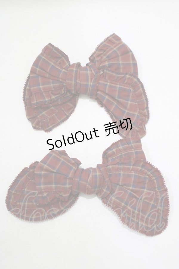 画像1: PINK HOUSE / チェックリボンブローチ  ボルドー H-25-12-04-073-LO-AC-NS-ZH (1)