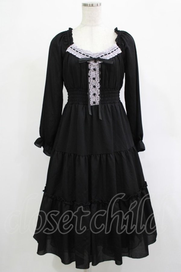 画像1: axes femme POETIQUE / オフショルティアード長袖ワンピース M ブラック H-25-12-04-016-AX-OP-NS-ZH (1)