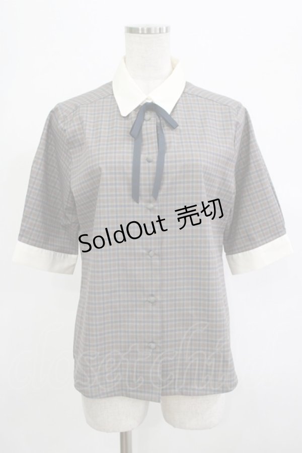 画像1: Fi.n.t / タイ付きチェッククレリック5分袖シャツ Free GRAY×NV H-25-12-05-032-CA-BL-NS-ZH (1)