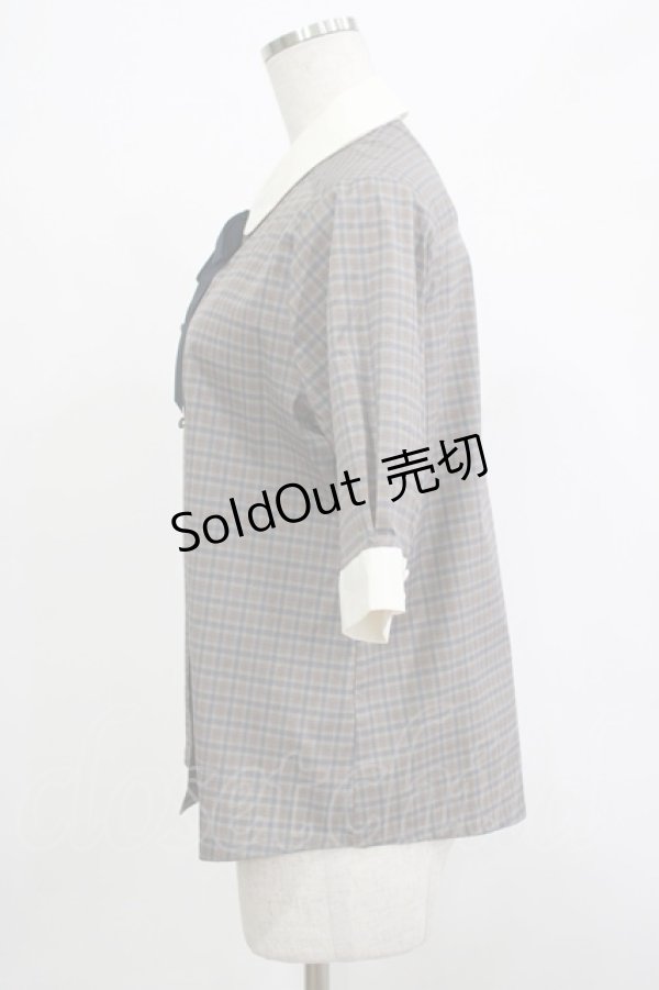 画像2: Fi.n.t / タイ付きチェッククレリック5分袖シャツ Free GRAY×NV H-25-12-05-032-CA-BL-NS-ZH (2)