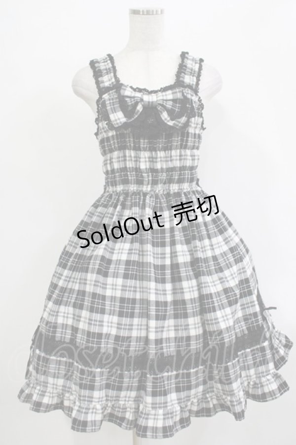 画像1: BABY,THE STARS SHINE BRIGHT / タータンチェックリボンシャーリングプリンセスジャンパースカート Free ブラック H-25-12-05-004-BA-SK-NS-ZH (1)