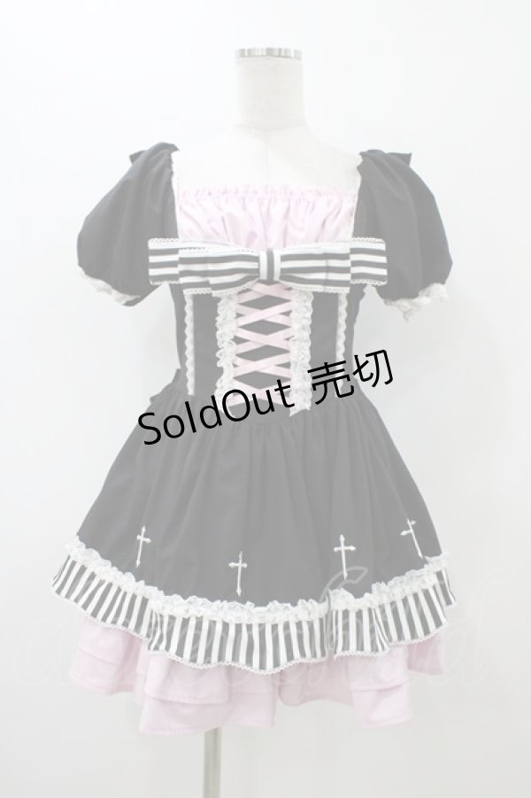 画像1: SORCERESS AND NIGHTINGALE（海外ロリータブランド） / クロスワンピース M ブラック/ピンク H-25-12-05-1048-0-OP-YZ-ZH (1)