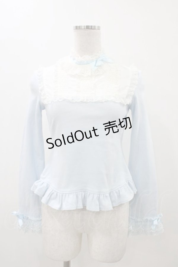 画像1: Angelic Pretty / レース立ち襟切替カットソー Free サックス H-25-12-05-1060-AP-TO-NS-ZH (1)