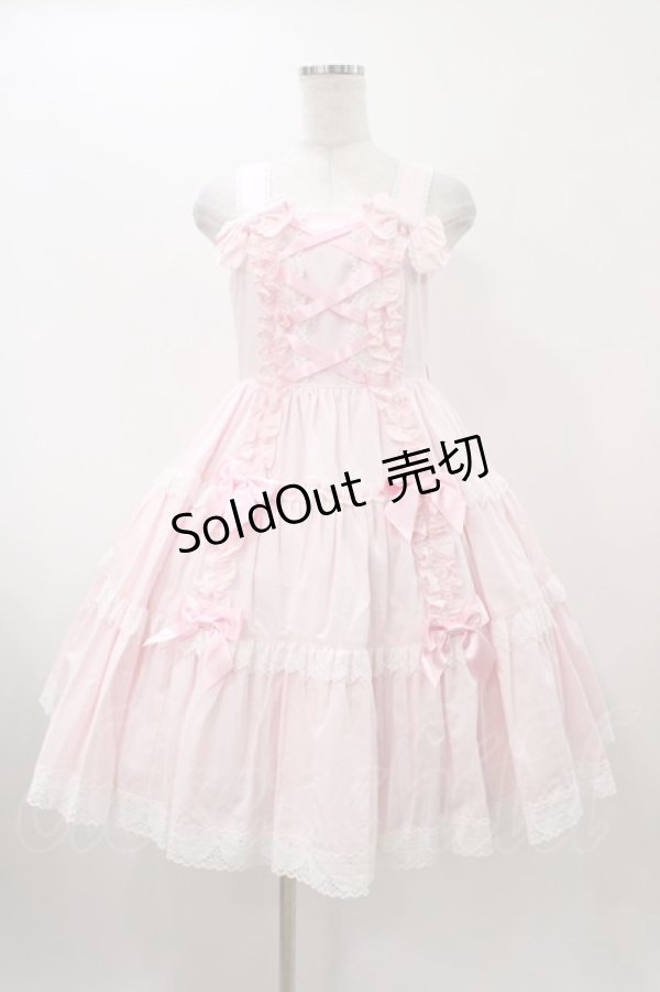 画像1: Angelic Pretty / 肩リボンジャンパースカート Free ピンク H-25-12-05-1022-AP-OP-NS-ZH (1)