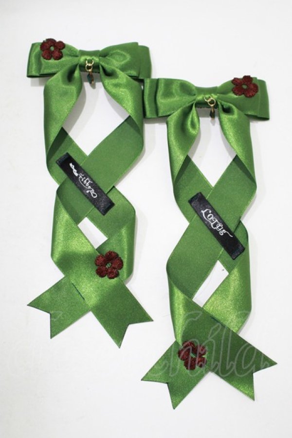 画像2: LOTUS ribbon / ツインテールリボンバレッタ  グリーン H-25-12-05-073-EL-ZA-NS-ZH (2)